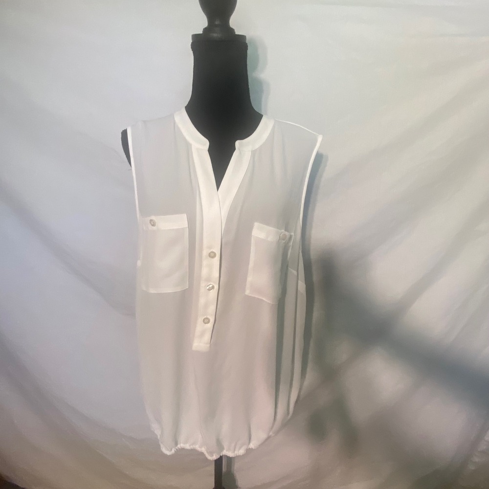 New‎ York & Company Soho Jeans White Sleeveless Bubble Hem Chiffon Blouse XL NWT